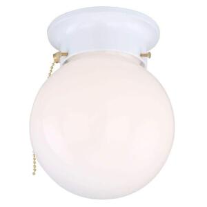 Hampton Bay 6 in. 1-Light White Globe LT Flush Mount with Pull Switch (RS1951201)