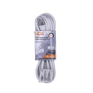 HDX 12 ft. 16/2 Light Duty Indoor Multi-Outlet Extension Cord - (White) FSEX06