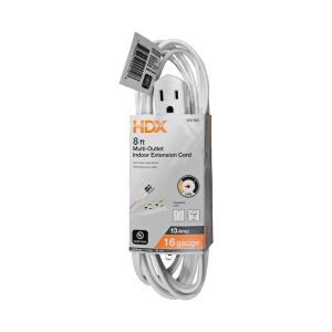 HDX8 ft. 16/3 Light Duty Indoor Multi-Outlet Extension Cord with Banana Tap, White (HD#838-802)