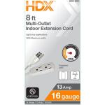 HDX8 ft. 16/3 Light Duty Indoor Multi-Outlet Extension Cord with Banana Tap, White (HD#838-802)