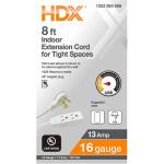 HDX 8 ft. 16/3 Light Duty Indoor Tight Space Multi-Outlet Extension Cord - (White)