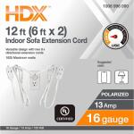 HDX12ft. 16/2 Light Duty Indoor Multi-Outlet Extension Cord with Twin Ends, White (HWHDT16212)