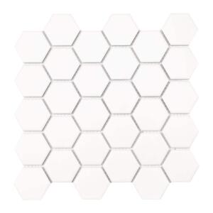 MSIWhite 2 in. Hexagon 11 in. x 11 in. Matte Porcelain Mesh-Mounted Floor and Wall Mosaic Tile (0.81 sq. ft./Each) (NHDWHI2X2HEX)