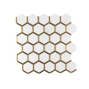 Jeffrey CourtKarats White 10.625 in. x 11.125 in. Hexagon Polished Marble/Gold Metal Floor and Wall Mosaic Tile (0.820 sq. ft./Each) (97937)