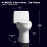 Kohler Santa Rosa 12-Inch Rough-In One-Piece Elongated Chair Height Toilet with Single Flush (1.28 GPF) in White, featuring a Soft Close Seat.