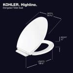 Kohler Highline White Elongated Toilet Seat with Grip Tight Bumpers and Soft Close Feature.