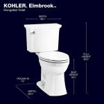 Kohler Elmbrook 12-Inch Rough-In Two-Piece Elongated Chair Height Toilet with Single Flush (1.28 GPF) in White, featuring a Soft Close Seat.