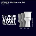 Kohler Highline Arc Extra Tall 12-Inch Rough-In Two-Piece Elongated Toilet with Single Flush (1.28 GPF) in White, featuring a Soft Close Seat.