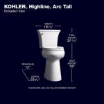 Kohler Highline Arc Extra Tall 12-Inch Rough-In Two-Piece Elongated Toilet with Single Flush (1.28 GPF) in White, featuring a Soft Close Seat.