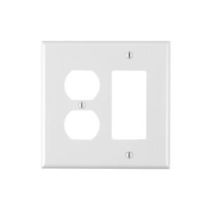 Leviton2-Gang White 1-Decora/Rocker/1-Duplex Outlet/Receptacle Nylon Midway/Midsize Wall Plate (1-Pack) - R52-PJ826-00W