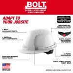 MilwaukeeBOLT White Type 1 Class C Front Brim Vented Hard Hat with 4 Point Ratcheting Suspension (48-73-1200)