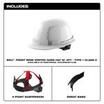 MilwaukeeBOLT White Type 1 Class C Front Brim Vented Hard Hat with 4 Point Ratcheting Suspension (48-73-1200)