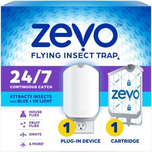 ZEVO Indoor Insect Trap for Fruit Flies, Gnats, and House Flies (1 Plug-In Base + 1 Refill Cartridge) (081813501498)