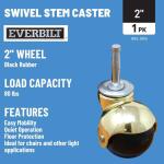 Everbilt 2 in. Black Rubber and Brass Hooded Ball Swivel Stem Caster, 80 lb. Load Rating (49516)