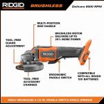 RIDGID(Tool Only) 18V Brushless Cordless 4-1/2 in. (R86047B)