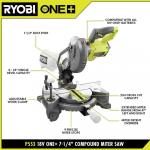 RYOBI(Tool Only) ONE+ 18V Cordless 7-1/4 in. Compound Miter Saw