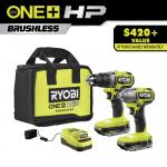 RYOBIONE+ HP 18V Brushless Cordless 1/2 in. Drill/Driver and Impact Driver Kit (PBLCK01K)