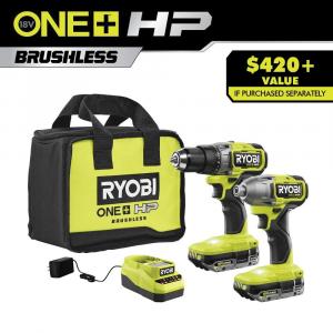 RYOBIONE+ HP 18V Brushless Cordless 1/2 in. Drill/Driver and Impact Driver Kit (PBLCK01K)