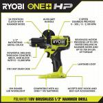 RYOBIONE+ HP 18V Brushless Cordless 1/2 in. Hammer Drill + 1/4 in 4-Mode Impact Driver