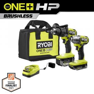 RYOBIONE+ HP 18V Brushless Cordless 1/2 in. Hammer Drill + 1/4 in 4-Mode Impact Driver