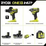 RYOBIONE+ HP 18V Brushless Cordless 1/2 in. Hammer Drill + 1/4 in 4-Mode Impact Driver