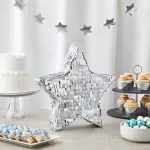 Sparkle and Bash (Small, 13 x 13 x 3 In) Silver Foil Star Pinata for Kids Birthday