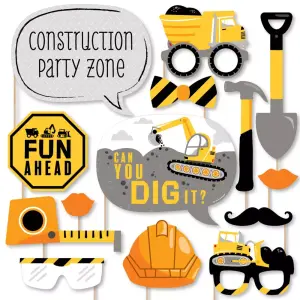 Big Dot of Happiness20 Count Dig It - Construction Party Zone Photo Booth Props Kit