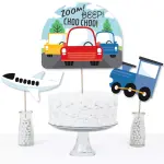 Big Dot of Happiness 15-Set Cars, Trains, and Airplanes - Transportation Birthday Party Centerpiece Sticks - Table Toppers