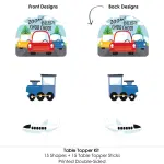 Big Dot of Happiness 15-Set Cars, Trains, and Airplanes - Transportation Birthday Party Centerpiece Sticks - Table Toppers