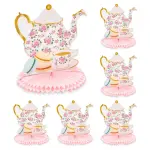 Sparkle and Bash (9.8 x 11 In) 6-Pack Floral Teapot Honeycomb Decorations for Kids Birthday, Garden Tea Party Centerpieces for Tables,