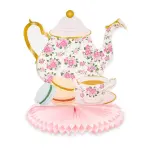 Sparkle and Bash (9.8 x 11 In) 6-Pack Floral Teapot Honeycomb Decorations for Kids Birthday, Garden Tea Party Centerpieces for Tables,