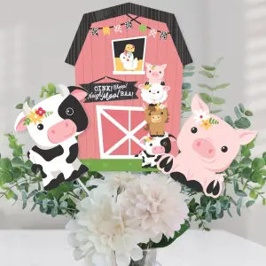 Big Dot of Happiness 15-Set Girl Farm Animals Centerpiece Sticks