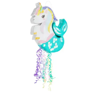 Blue Panda (16.5x13x3 in) - Pull String Unicorn Mermaid Pinata Birthday Decorations