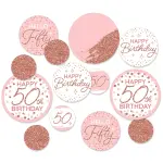 Big Dot of Happiness 27-Count 50th Pink Rose Gold Birthday Giant Circle Confetti