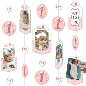 Big Dot of Happiness 35-Pieces 1st Birthday Little Miss Onederful Vertical Photo Garland