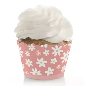 Big Dot of Happiness 12-Set Pink Daisy Flowers Cupcake Wrappers