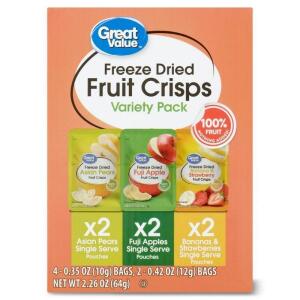 Great Value Freeze Dried Fruit Crisps, Variety Pack, 6 Count, 2.26 oz.