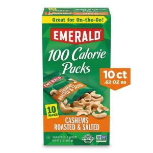 Emerald Nuts, Cashews Roasted and Salted 100 Calorie Packs, 0.62 Oz, 10 Ct