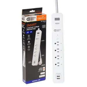 Commercial Electric 3 ft. 4-Outlet White Surge Protector Smart with USB - White